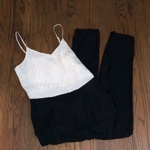 Loft White and black jumpsuit with gold accents